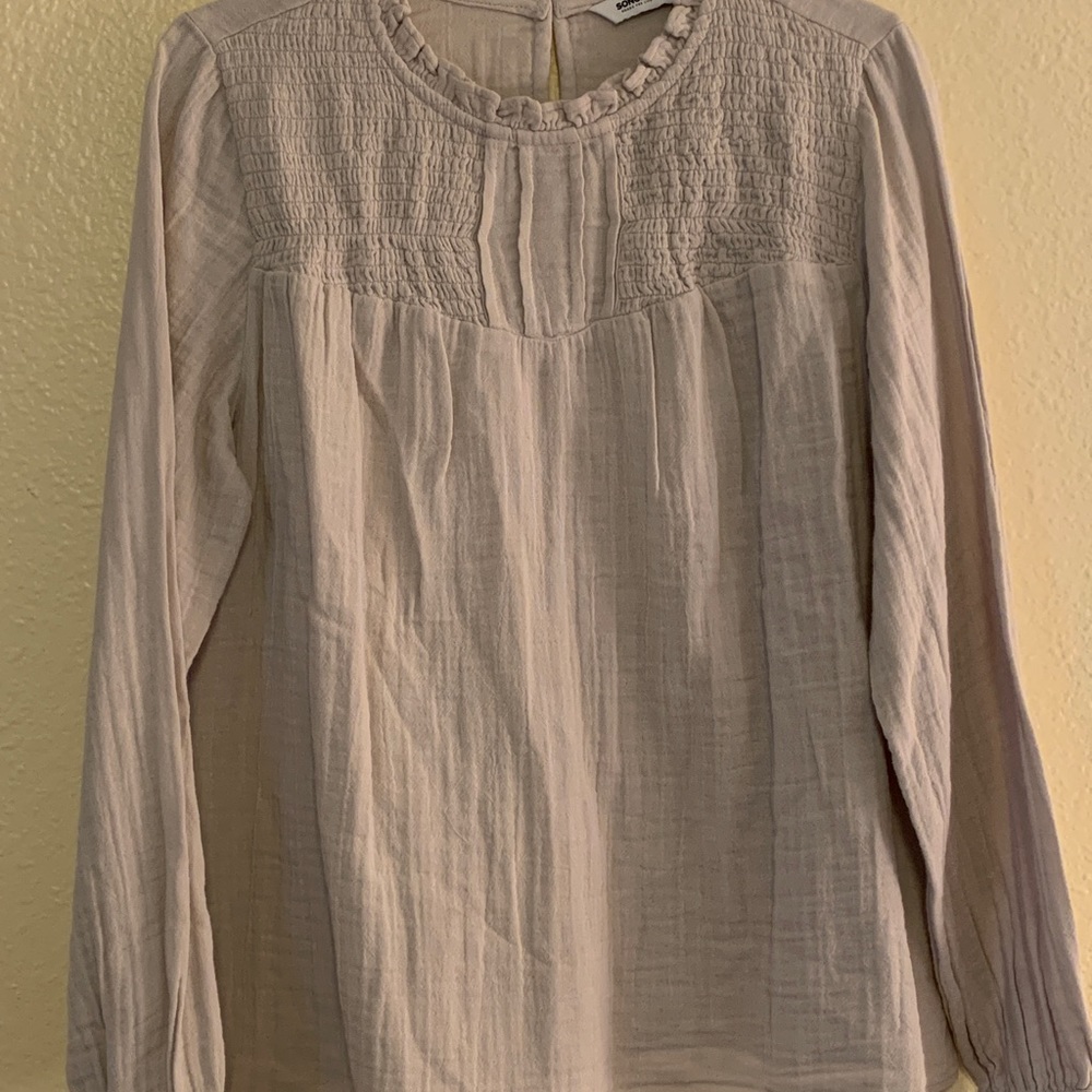 Sonoma Goods For Life LS Smocked Ruffled Neck Top.